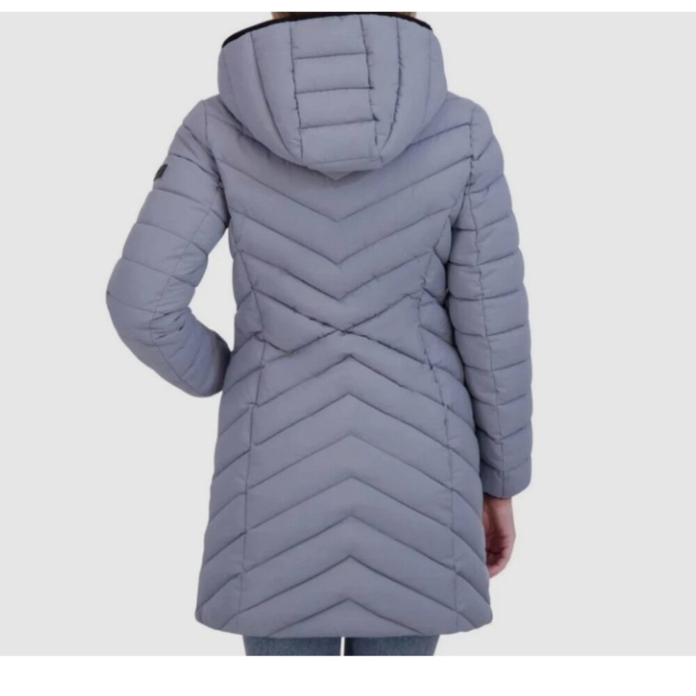 DKNY Women’s Hooded Stretch Walker Coat , Gray - Picture 2 of 4